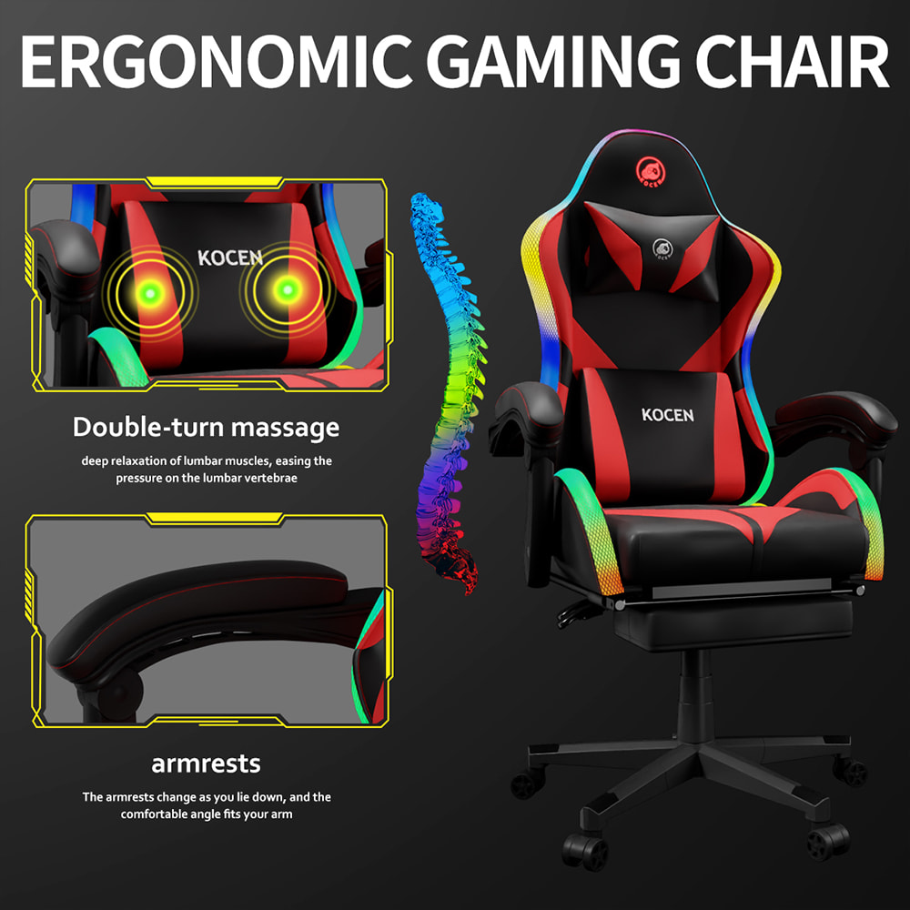 Cathaoirleach Cearrbhachais Fabraic Leathar PU, Cathaoirleach Esports Le Soilse RGB Inchoigeartaithe Il-datha, USB Powered, Cianrialú